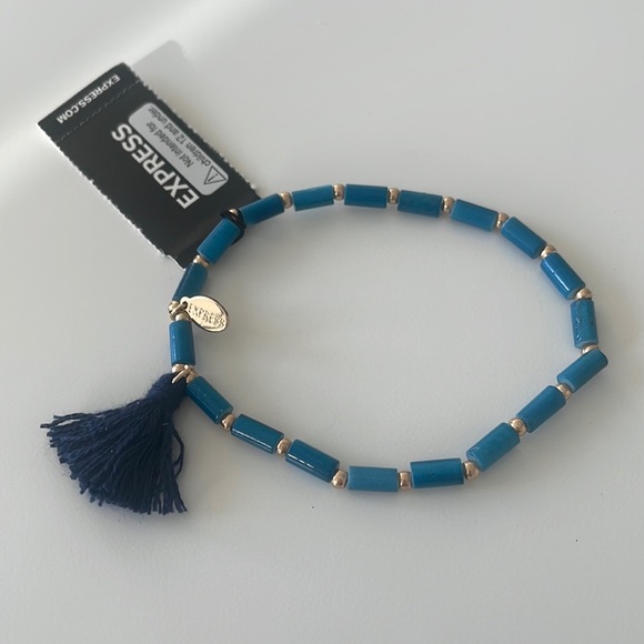 Express Blue & Gold Beaded Bracelet with Navy Tassel - Picture 2 of 6